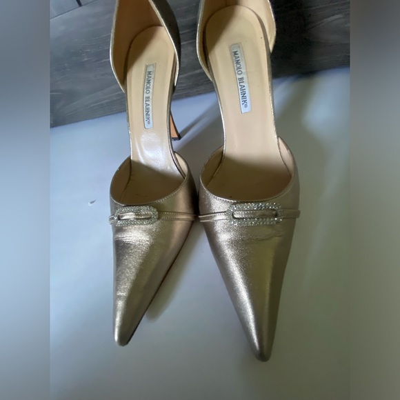 Metallic Leather Manolo Blahnik pointy toe d'orsay pump heels,  sz 41 - Picture 4 of 8